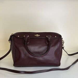 Coach Pebbled Leather Satchel in Deep Burgundy with Gold Hardware